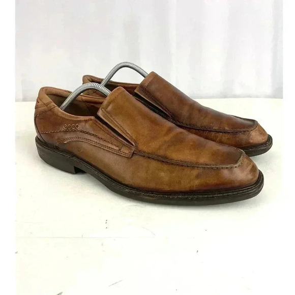 Ecco Brown Leather Slip On Loafers EU43 US 9.5‎ /10 Cognac Shoes Men\'s main image 4